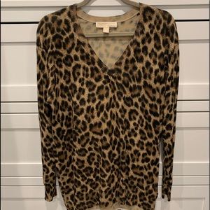 Michael Kors Leopard Print V Neck Sweater